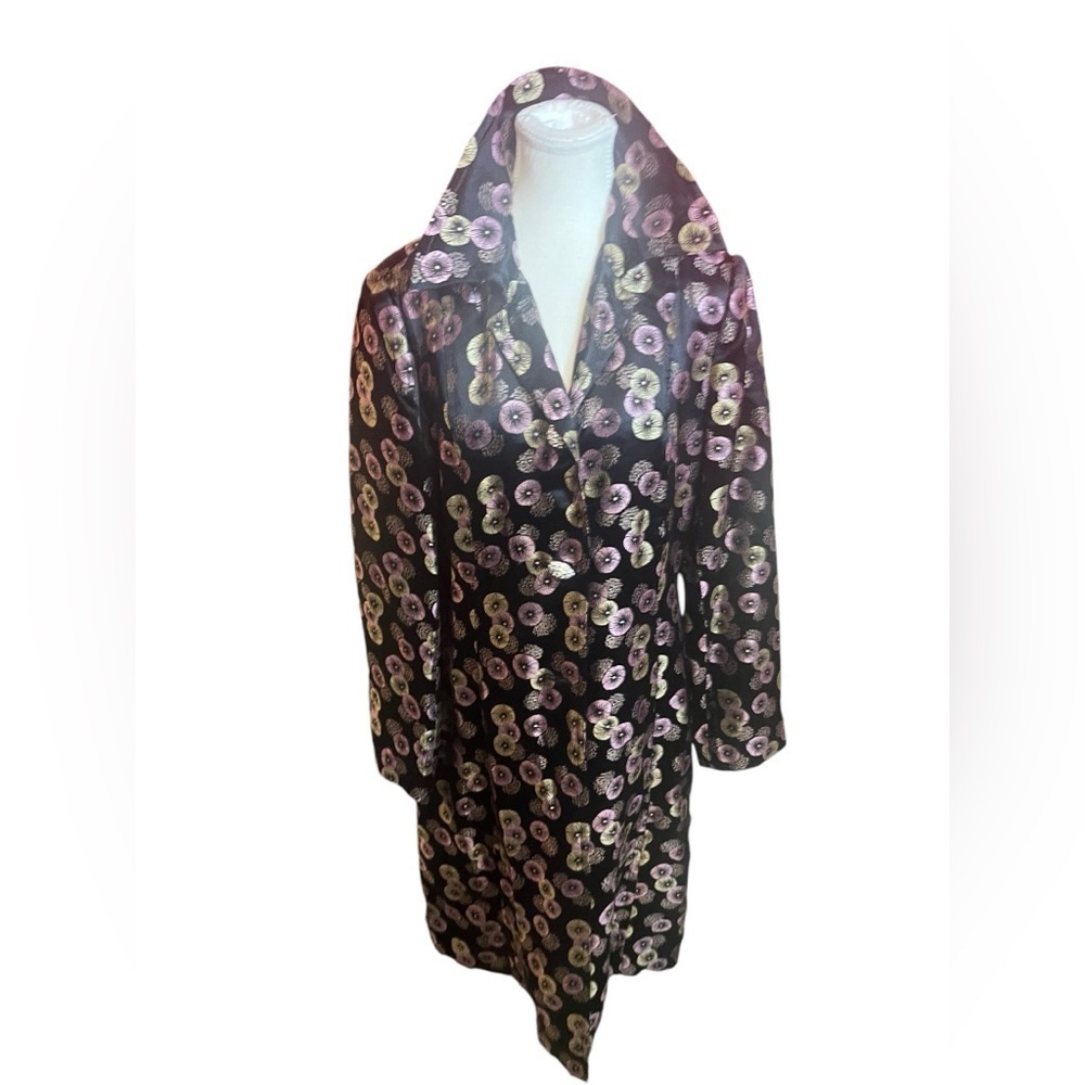 Vintage Floral Brocade Rhinestone Button Satin Duster Coat Size 8